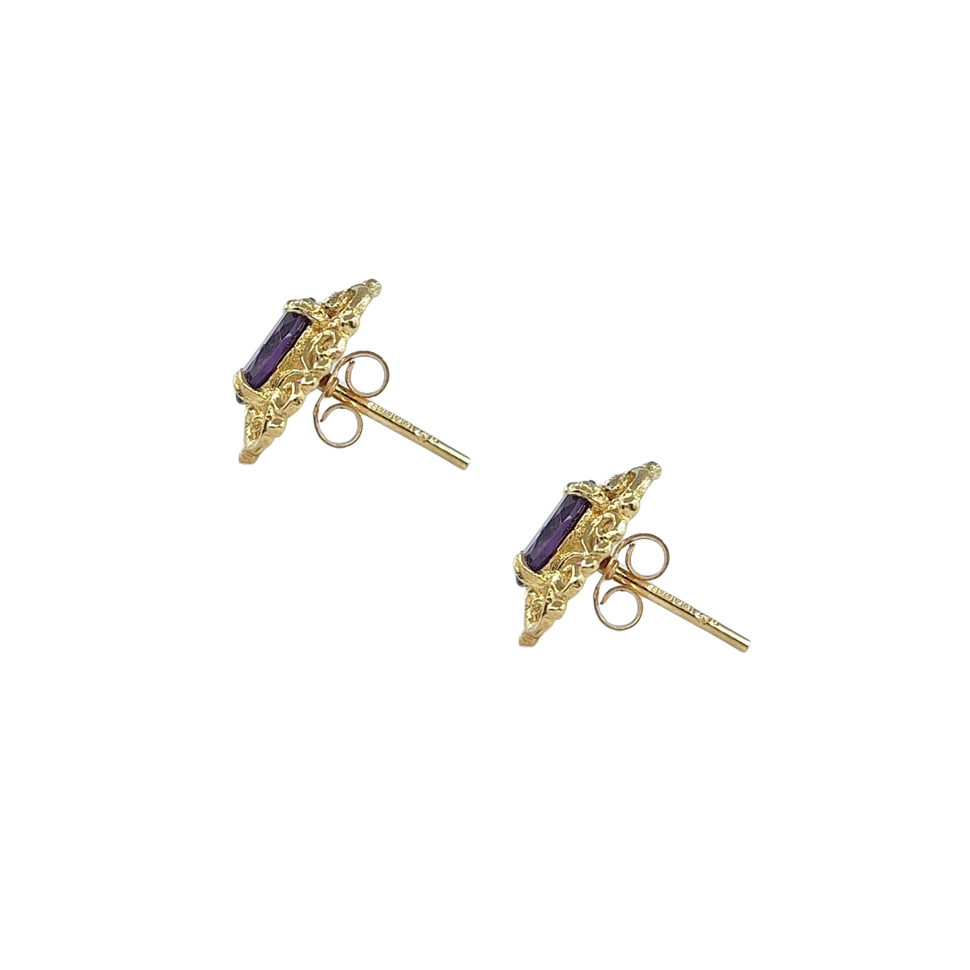 9ct Yellow Gold Amethyst Stud Earrings