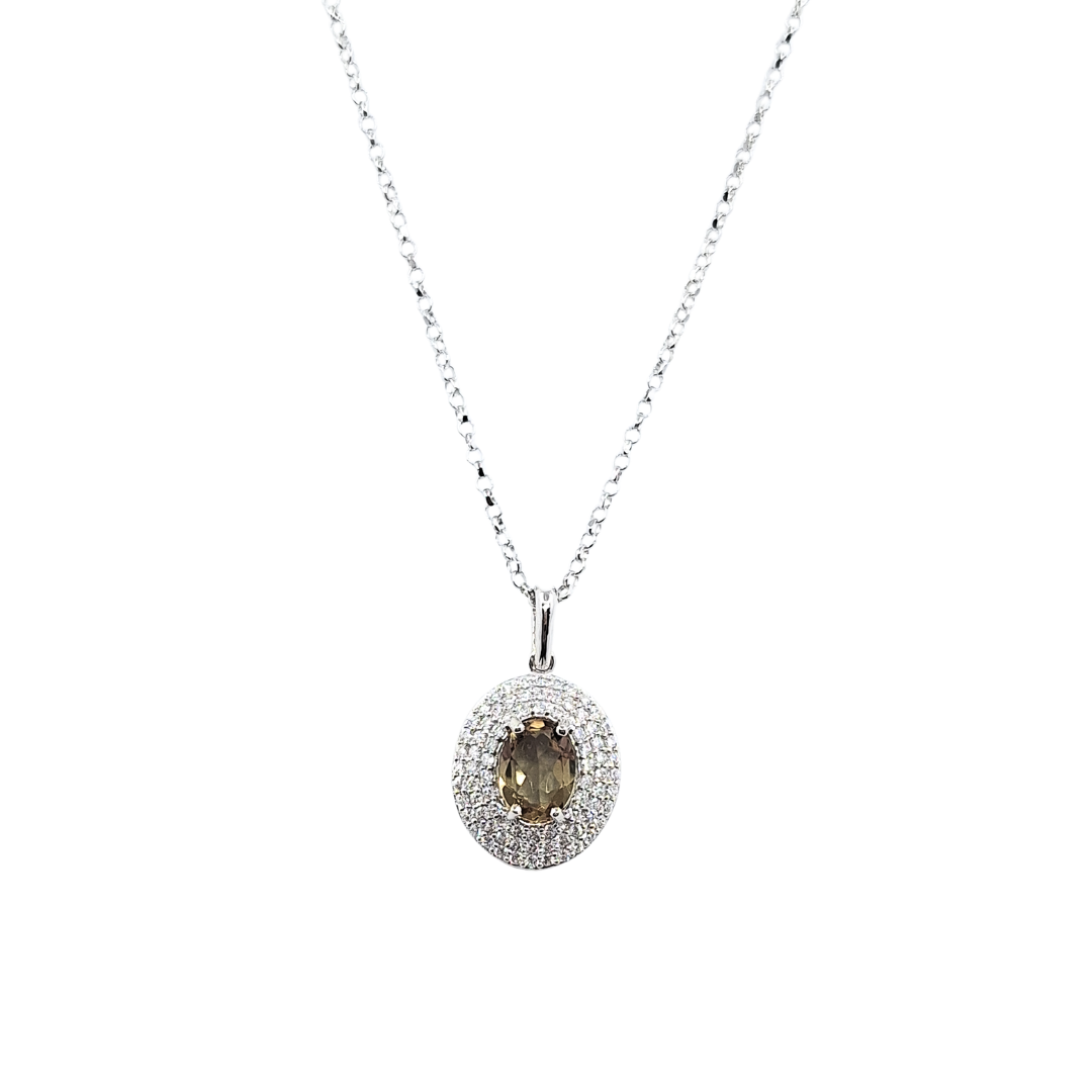 14ct White Gold Peridot & CZ Pendant Earrings & Ring Set