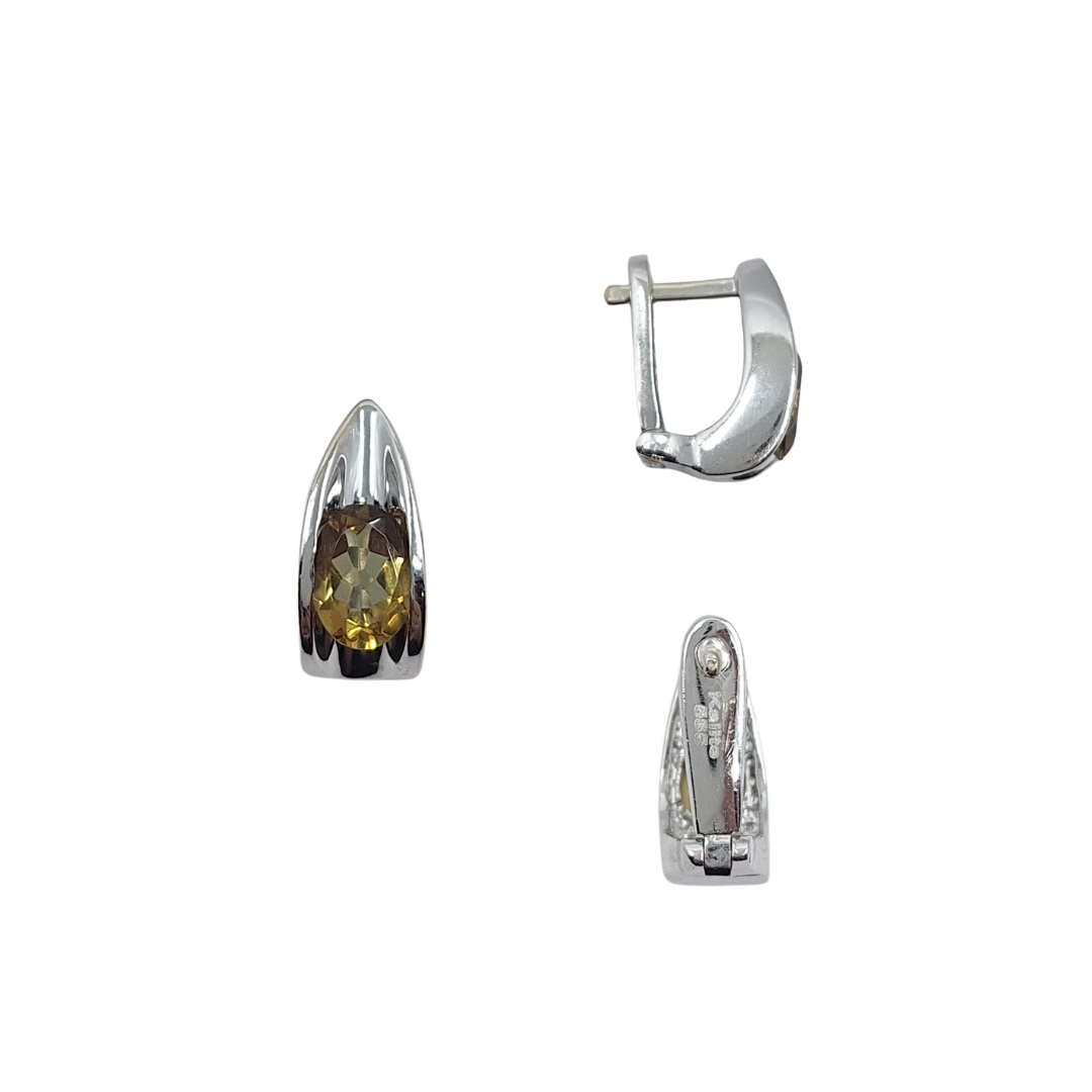 14ct White Gold Peridot & CZ Pendant Earrings & Ring Set