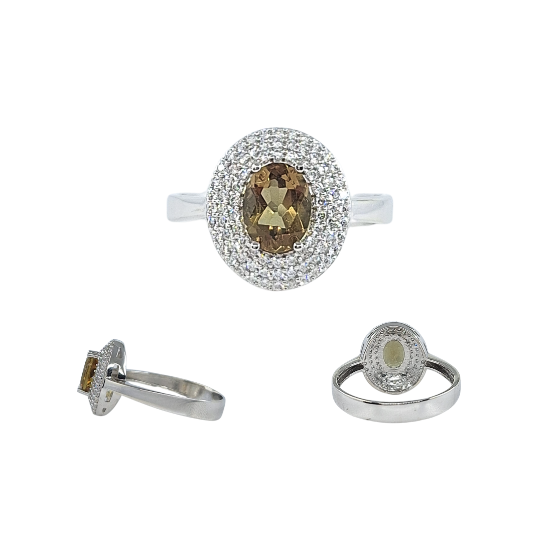 14ct White Gold Peridot & CZ Pendant Earrings & Ring Set