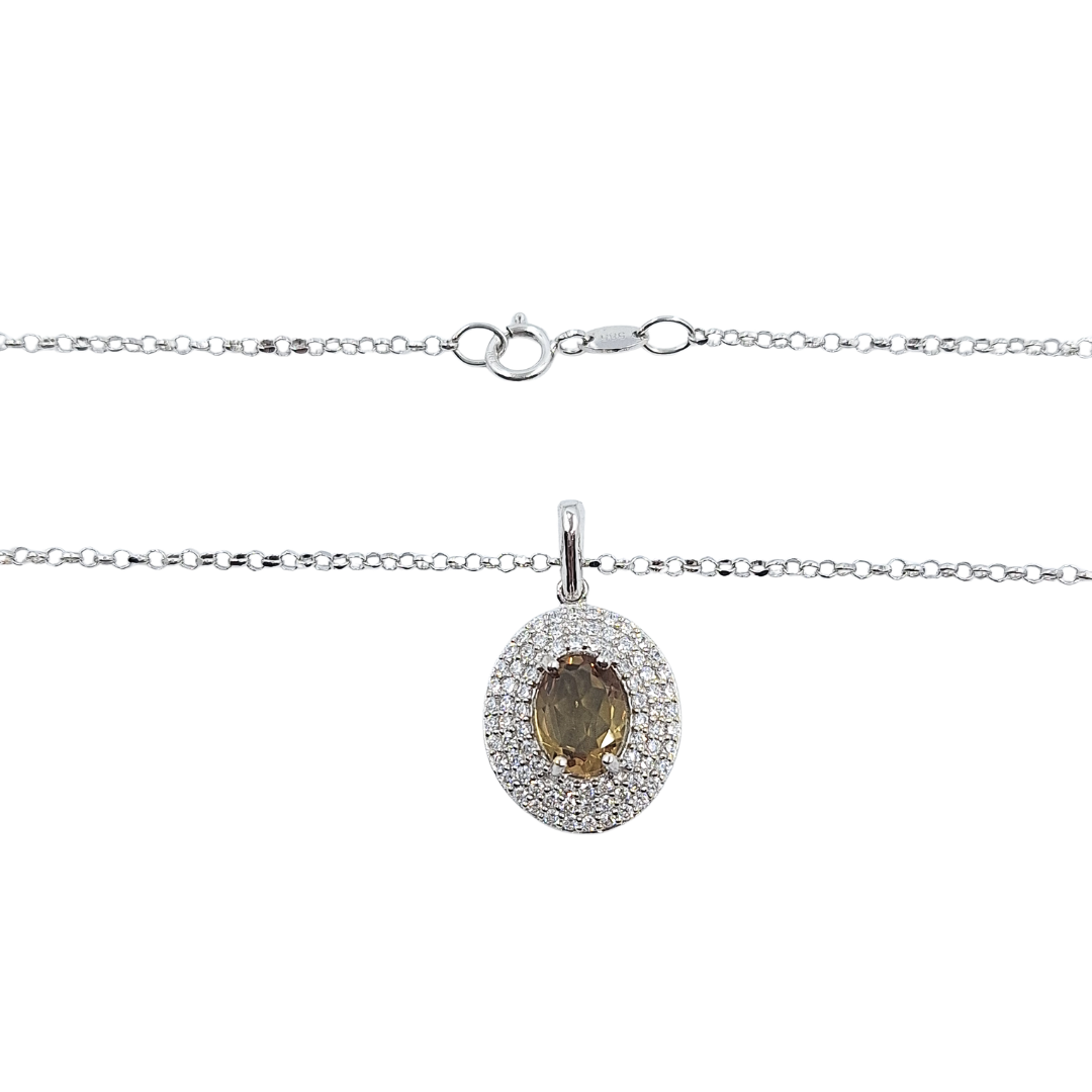 14ct White Gold Peridot & CZ Pendant Earrings & Ring Set
