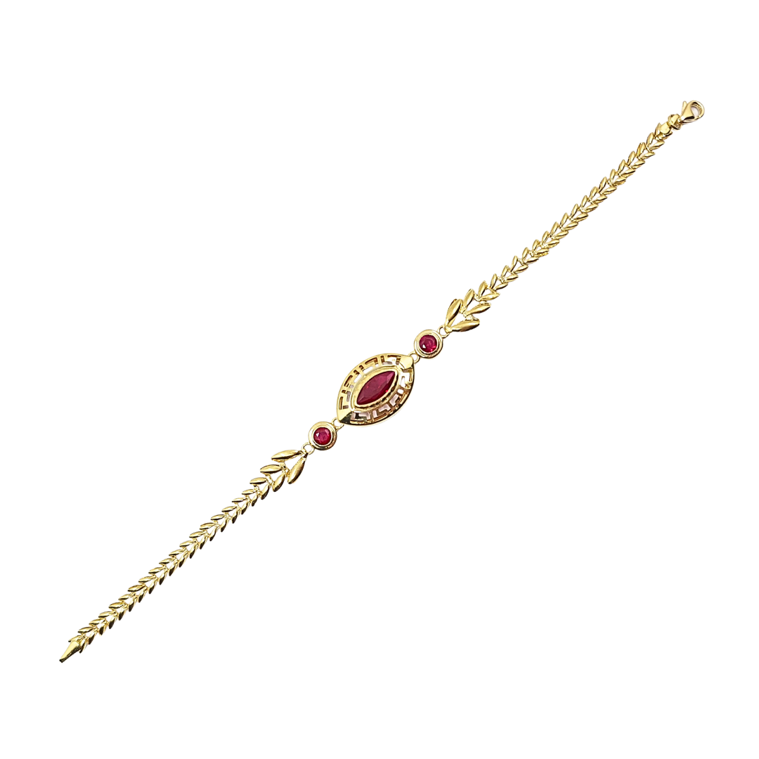 14ct Yellow Gold Red Stone Ladies Bracelet