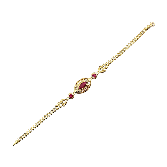 14ct Yellow Gold Red Stone Ladies Bracelet