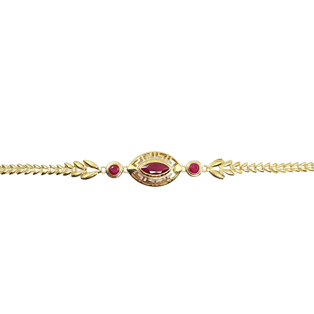 14ct Yellow Gold Red Stone Ladies Bracelet