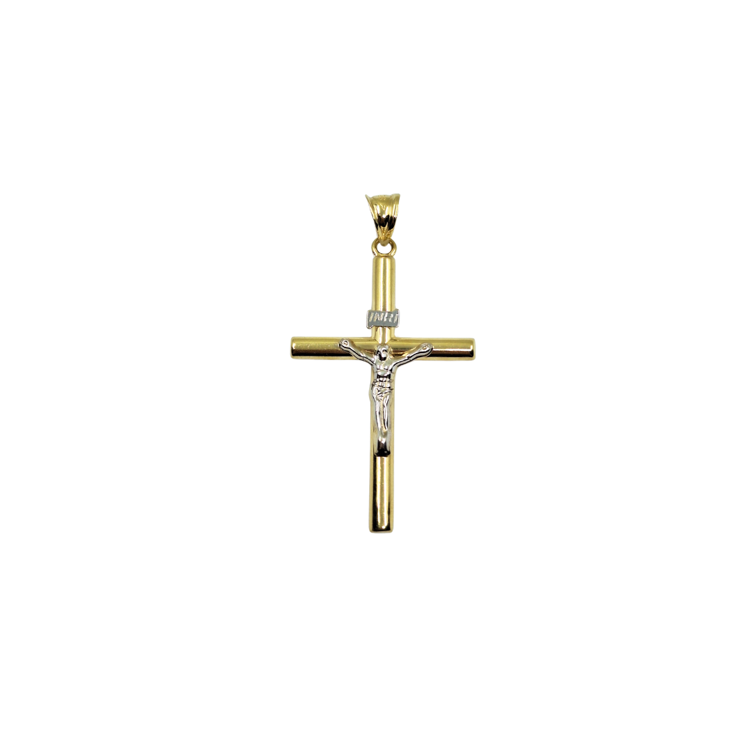 14ct 2 Colour Gold Hollow Crucifix Pendant