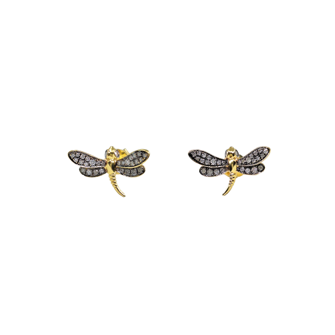 18ct Yellow Gold Diamond Dragonfly Studs