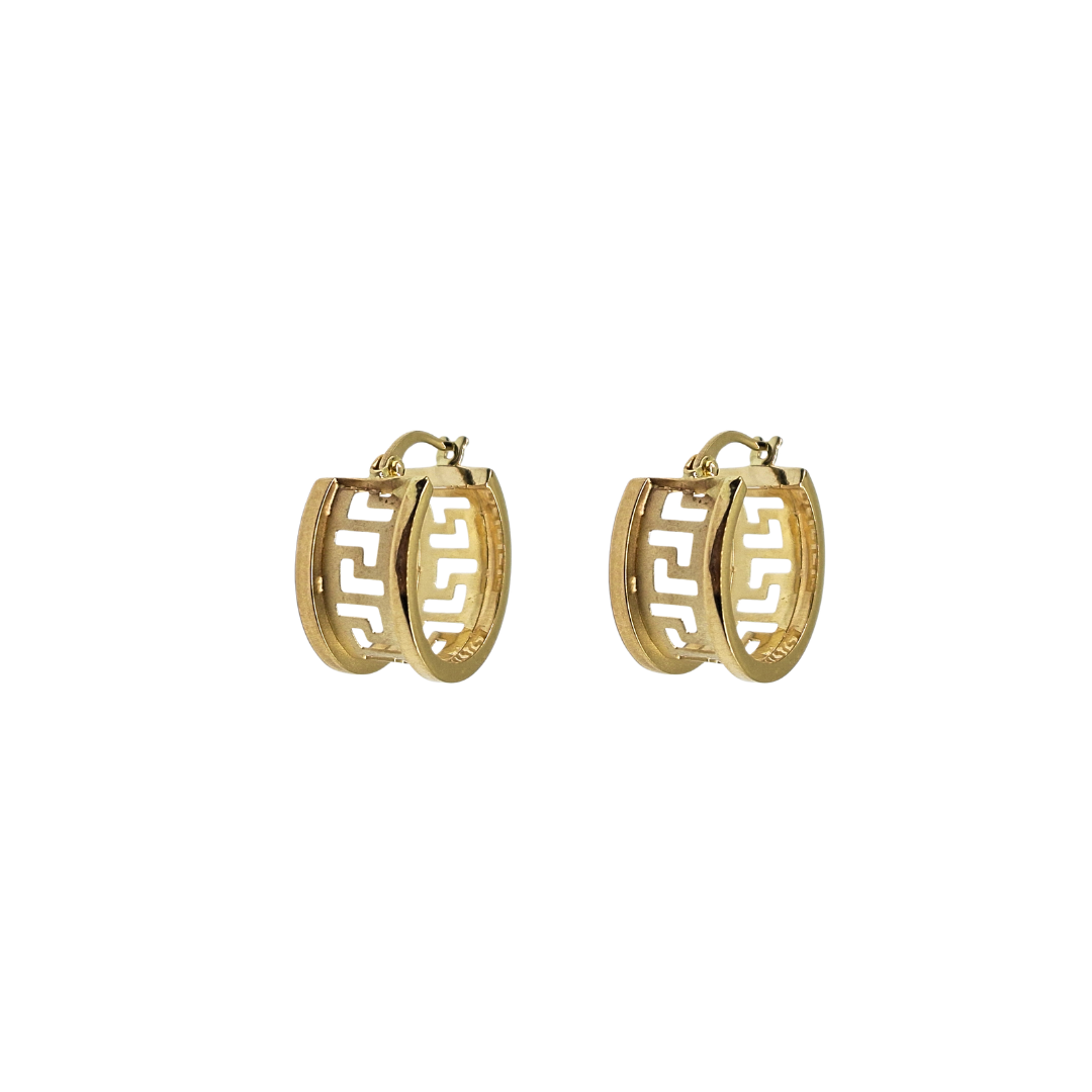 14ct Yellow Gold Greek Key Design Hoop Earrings