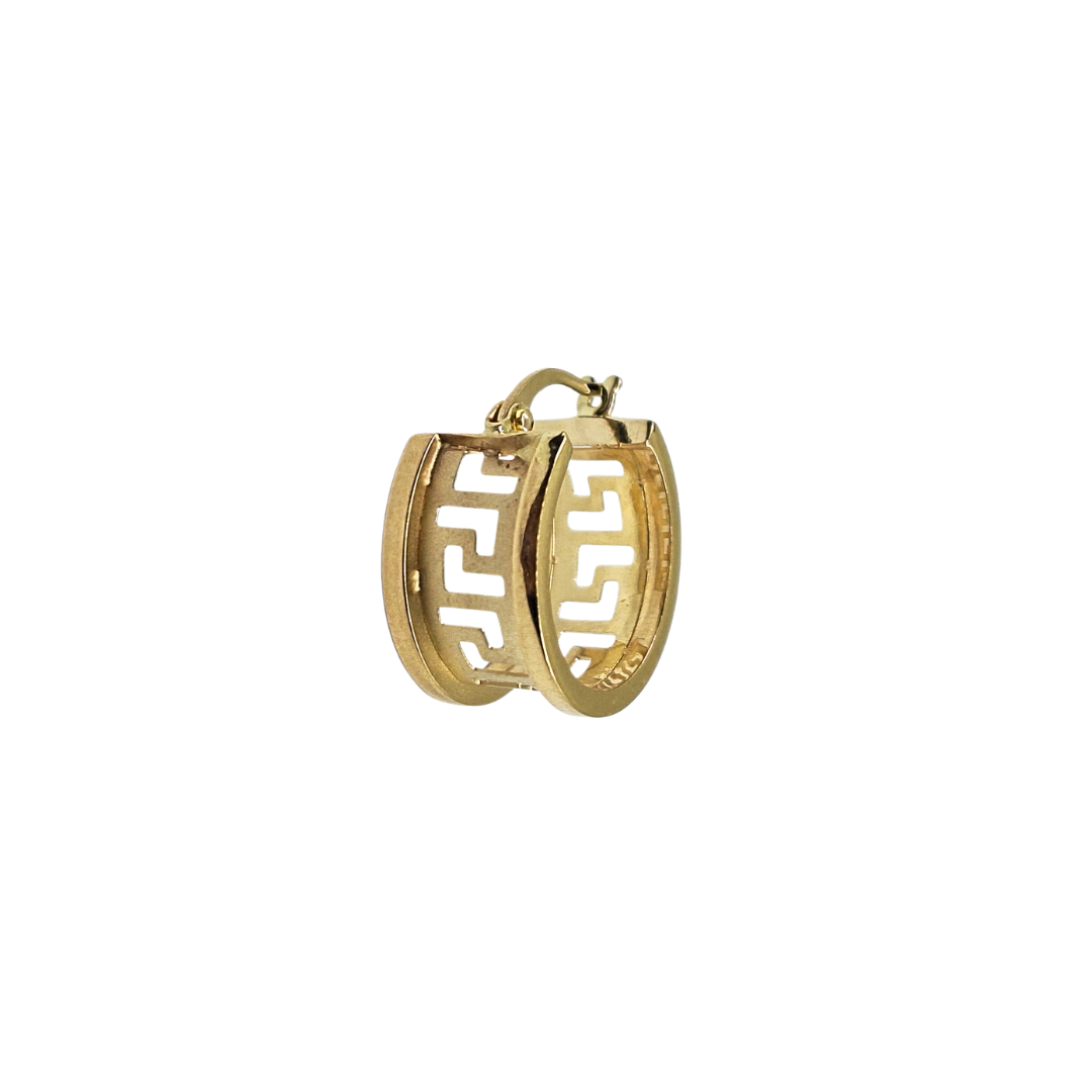 14ct Yellow Gold Greek Key Design Hoop Earrings