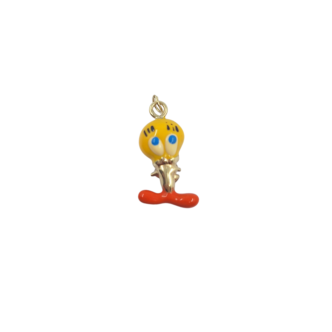 9ct Yellow Gold Hollow Enamel Tweety Pie Charm