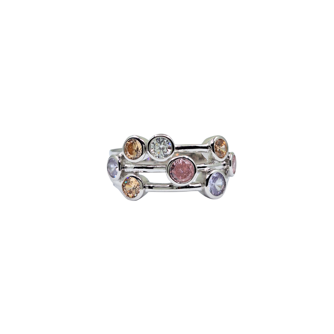 Silver Pastel Colour Bezel Set Cubic Zirconia Ring