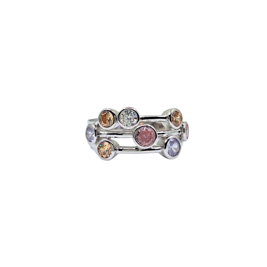 Silver Pastel Colour Bezel Set Cubic Zirconia Ring