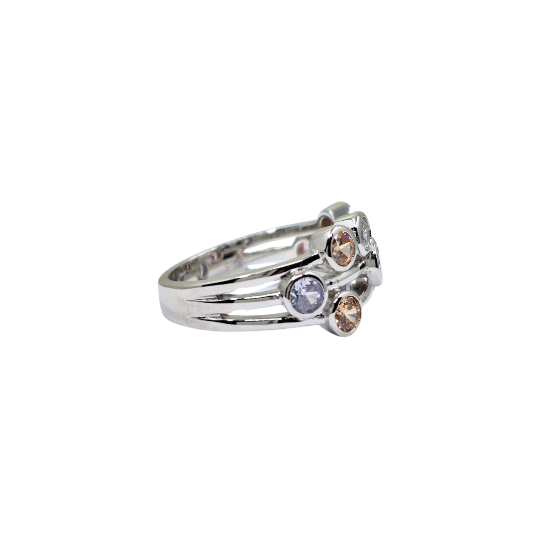Silver Pastel Colour Bezel Set Cubic Zirconia Ring