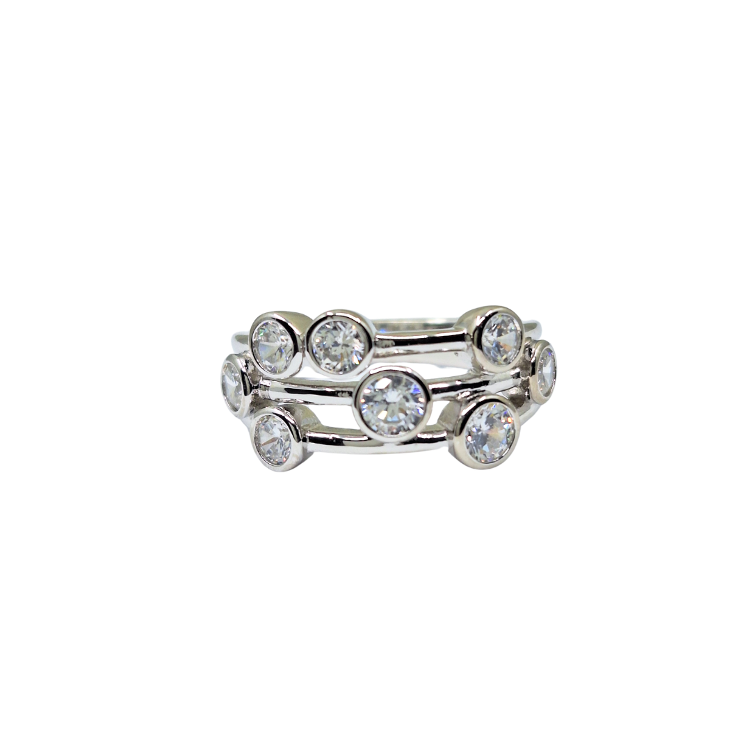 Silver White Cubic Zirconia Bezel Set Band Ring