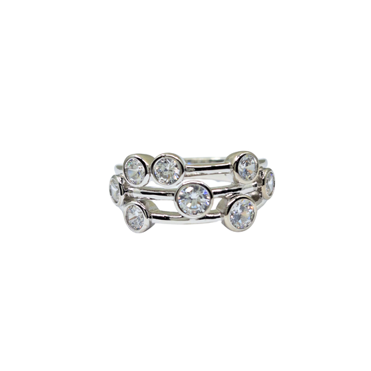 Silver White Cubic Zirconia Bezel Set Band Ring