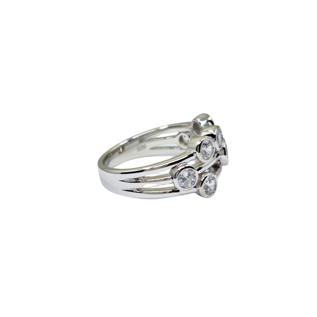 Silver White Cubic Zirconia Bezel Set Band Ring