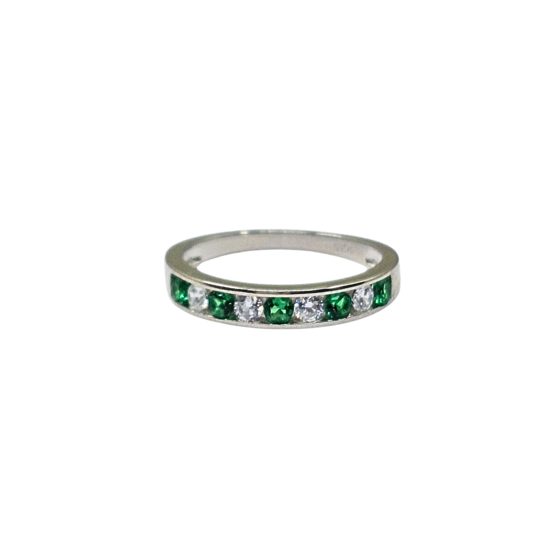 Silver Green & White Cubic Zirconia Eternity Ring