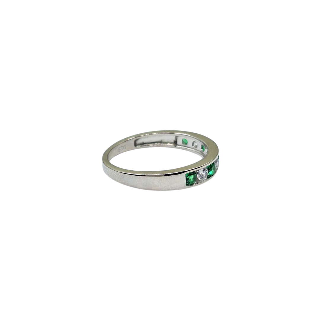 Silver Green & White Cubic Zirconia Eternity Ring