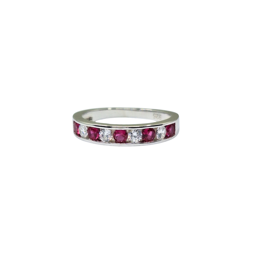 Silver Red & White Cubic Zirconia Eternity Ring