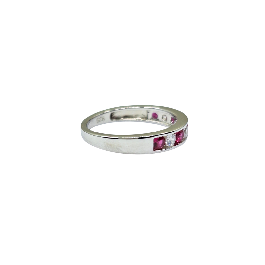 Silver Red & White Cubic Zirconia Eternity Ring