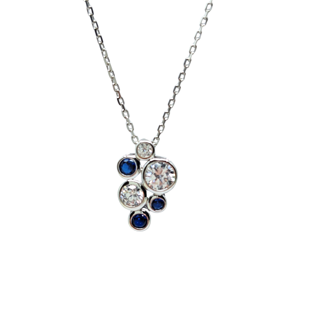 Silver Blue & White Cubic Zirconia Bezel Set Necklace
