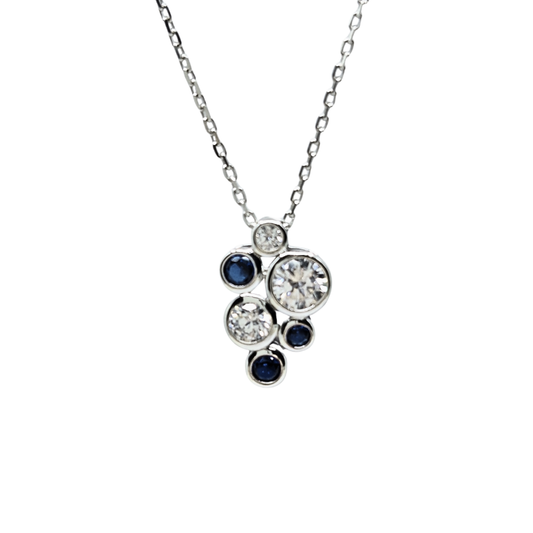 Silver Blue & White Cubic Zirconia Bezel Set Necklace