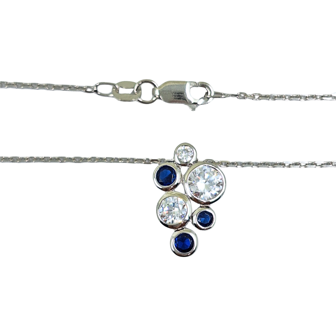Silver Blue & White Cubic Zirconia Bezel Set Necklace
