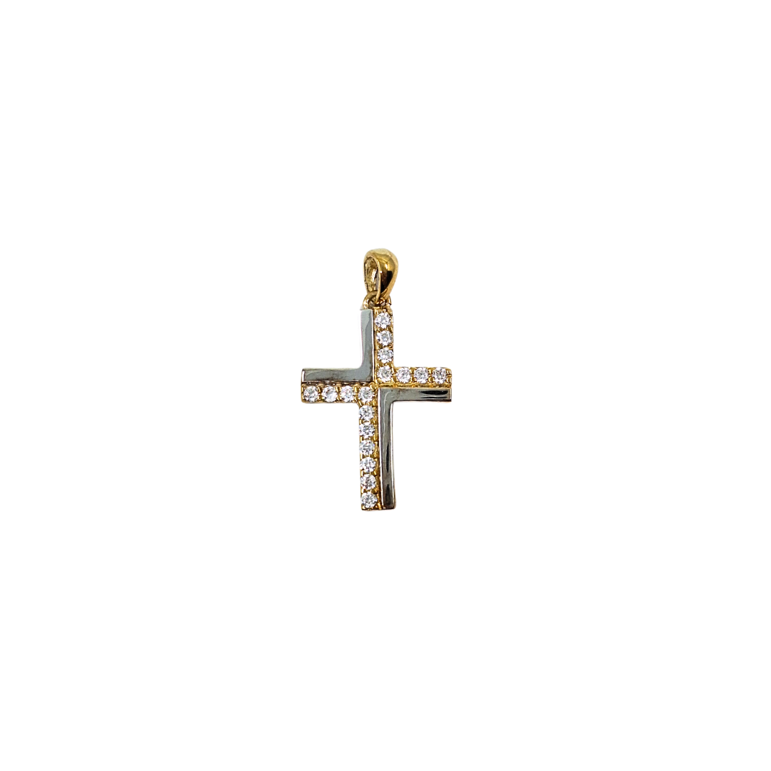 9ct 2 Colour Gold Cubic Zirconia Cross Pendant