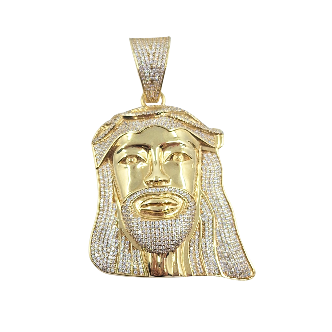9ct Yellow Gold CZ Jesus Head Pendant