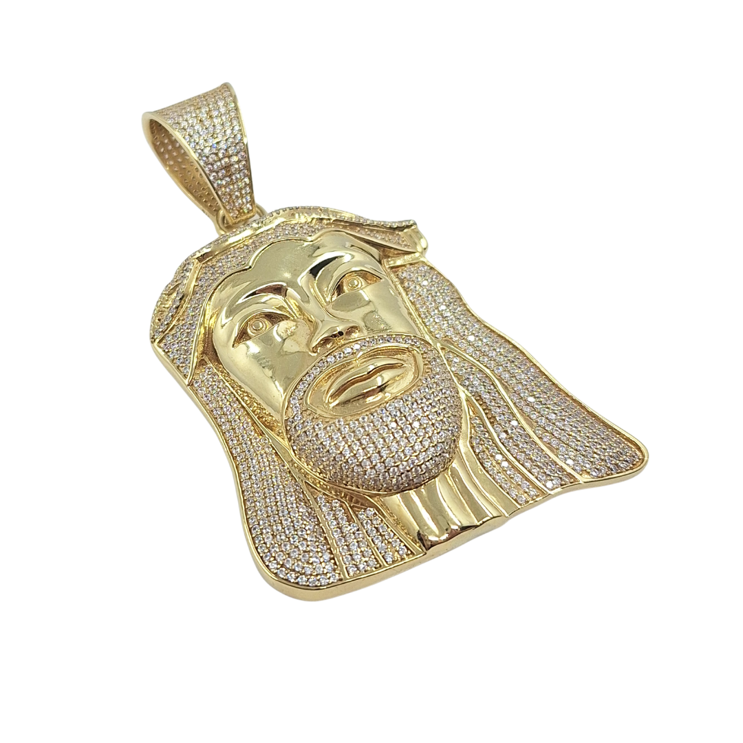 9ct Yellow Gold CZ Jesus Head Pendant