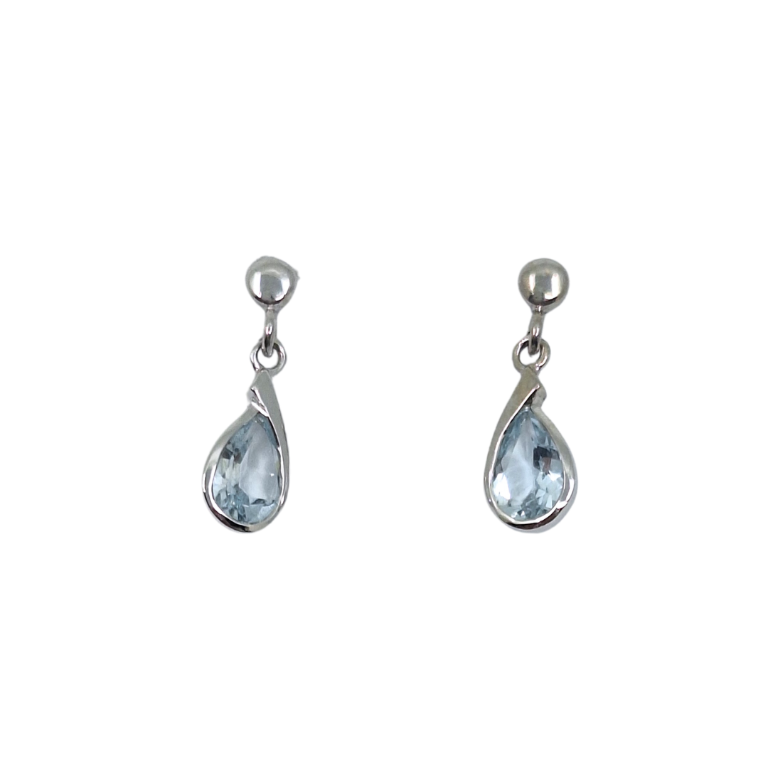 9ct White Gold Aquamarine Drop Earrings
