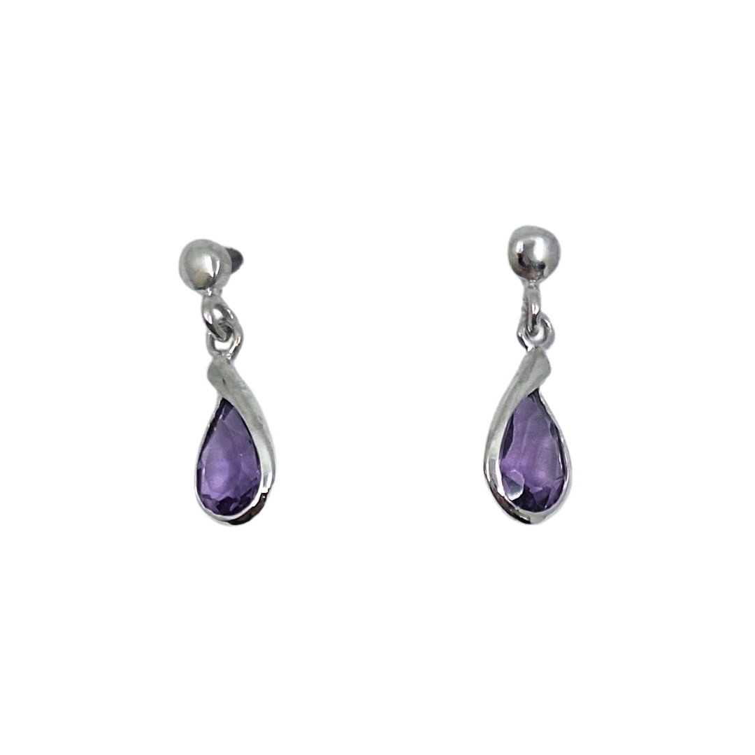 9ct White Gold Amethyst Drop Earrings