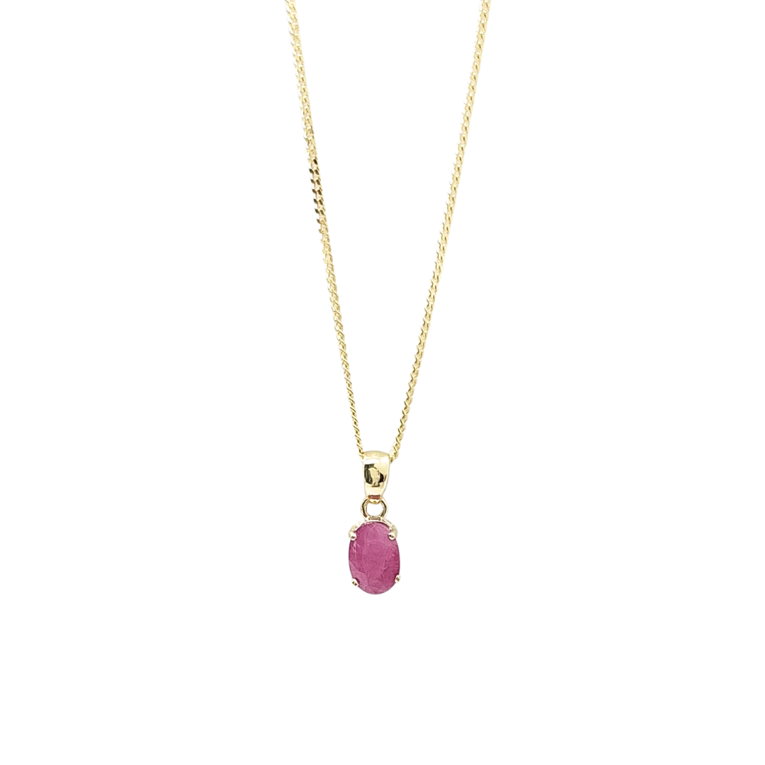 9ct Yellow Gold Ruby Pendant & Chain 16-18"