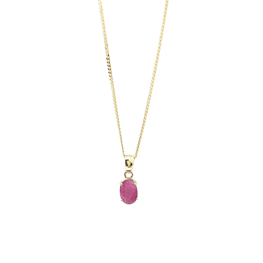 9ct Yellow Gold Ruby Pendant & Chain 16-18"