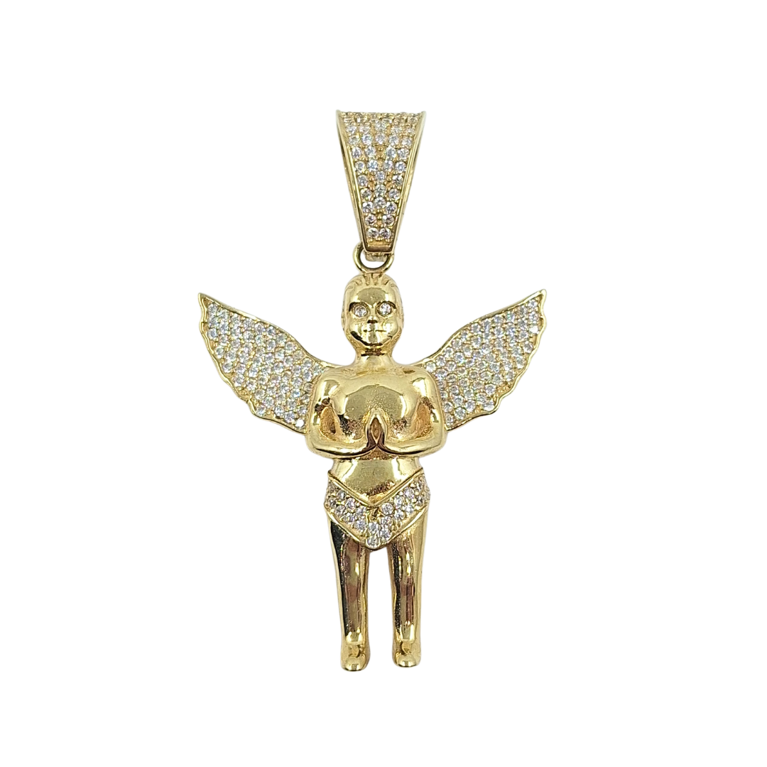 9ct Yellow Gold CZ Angel Pendant