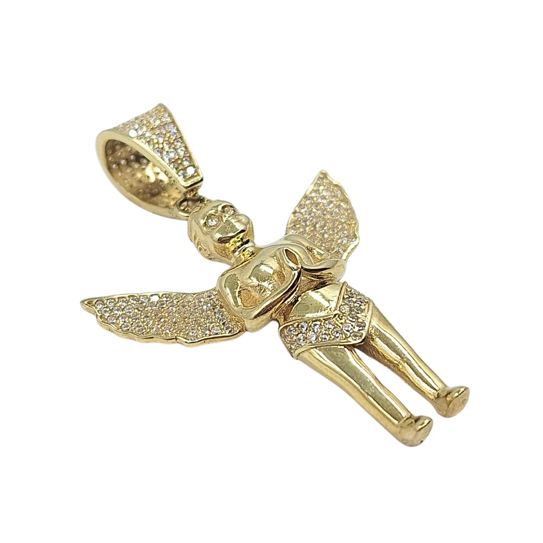 9ct Yellow Gold CZ Angel Pendant