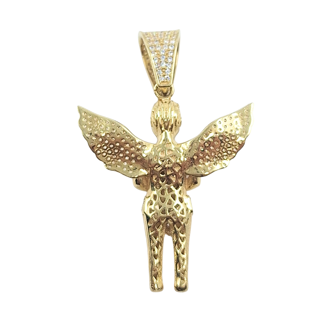 9ct Yellow Gold CZ Angel Pendant