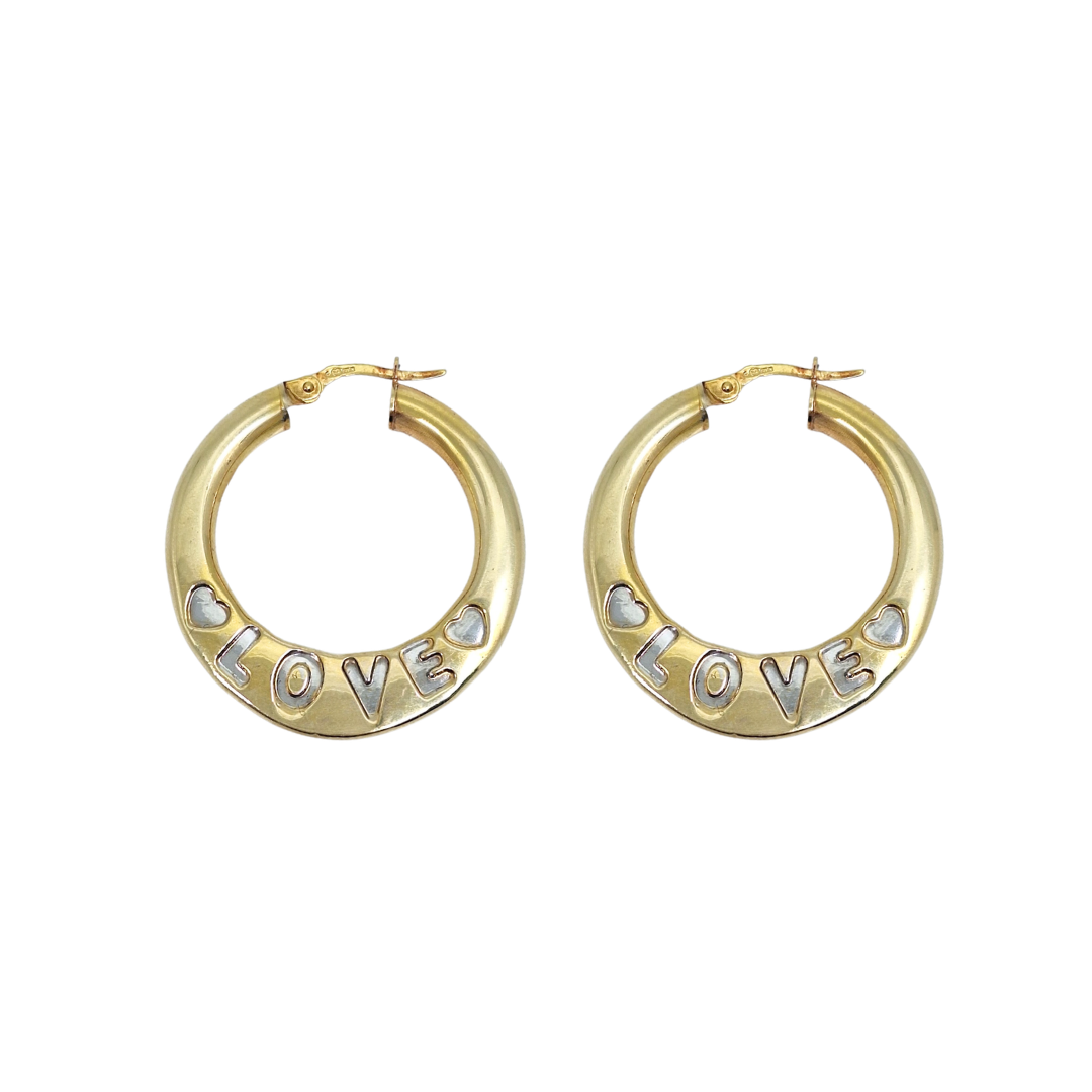 9ct Two Colour Gold Love Creole Earrings
