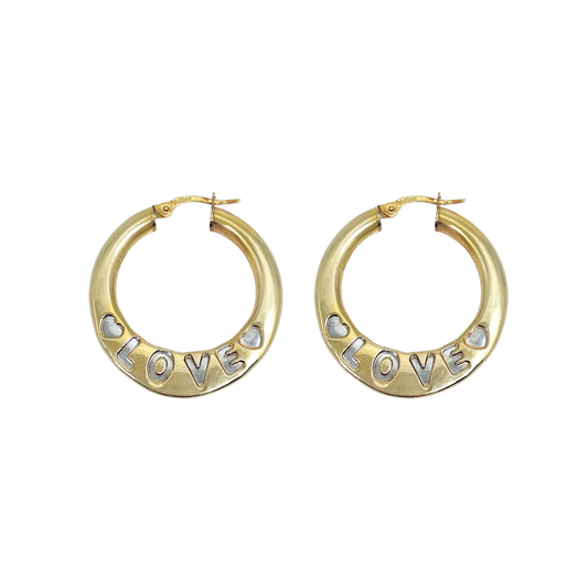 9ct Two Colour Gold Love Creole Earrings