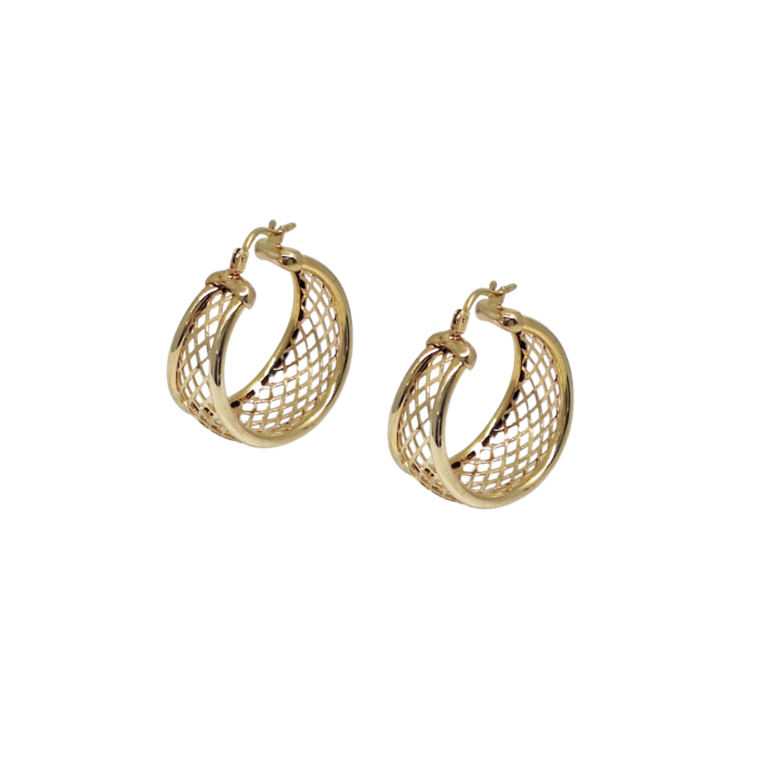 9ct Yellow Gold Lattice Hoop Earrings