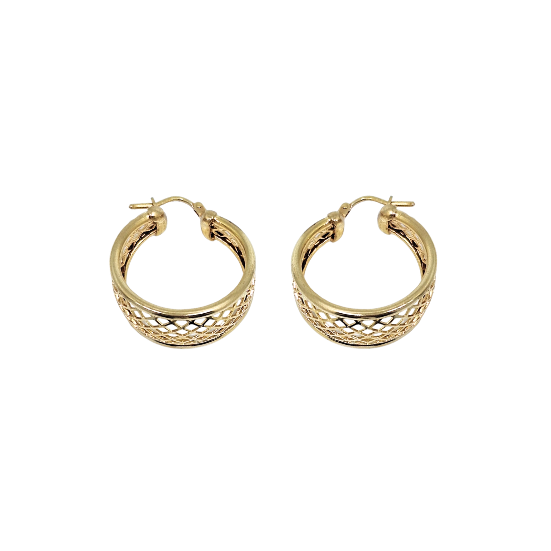 9ct Yellow Gold Lattice Hoop Earrings