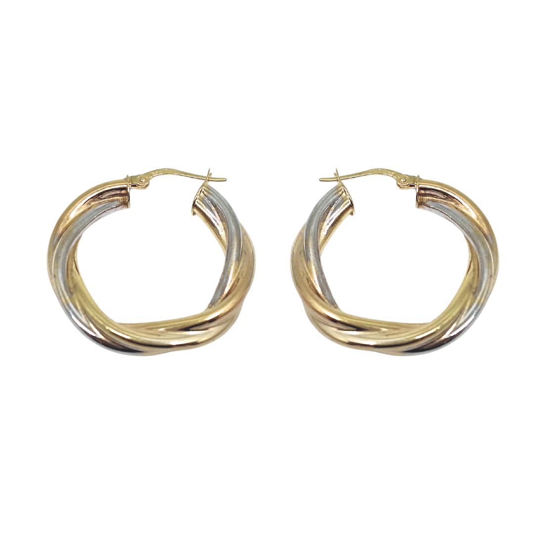 9ct Two Colour Gold Twist Hoops