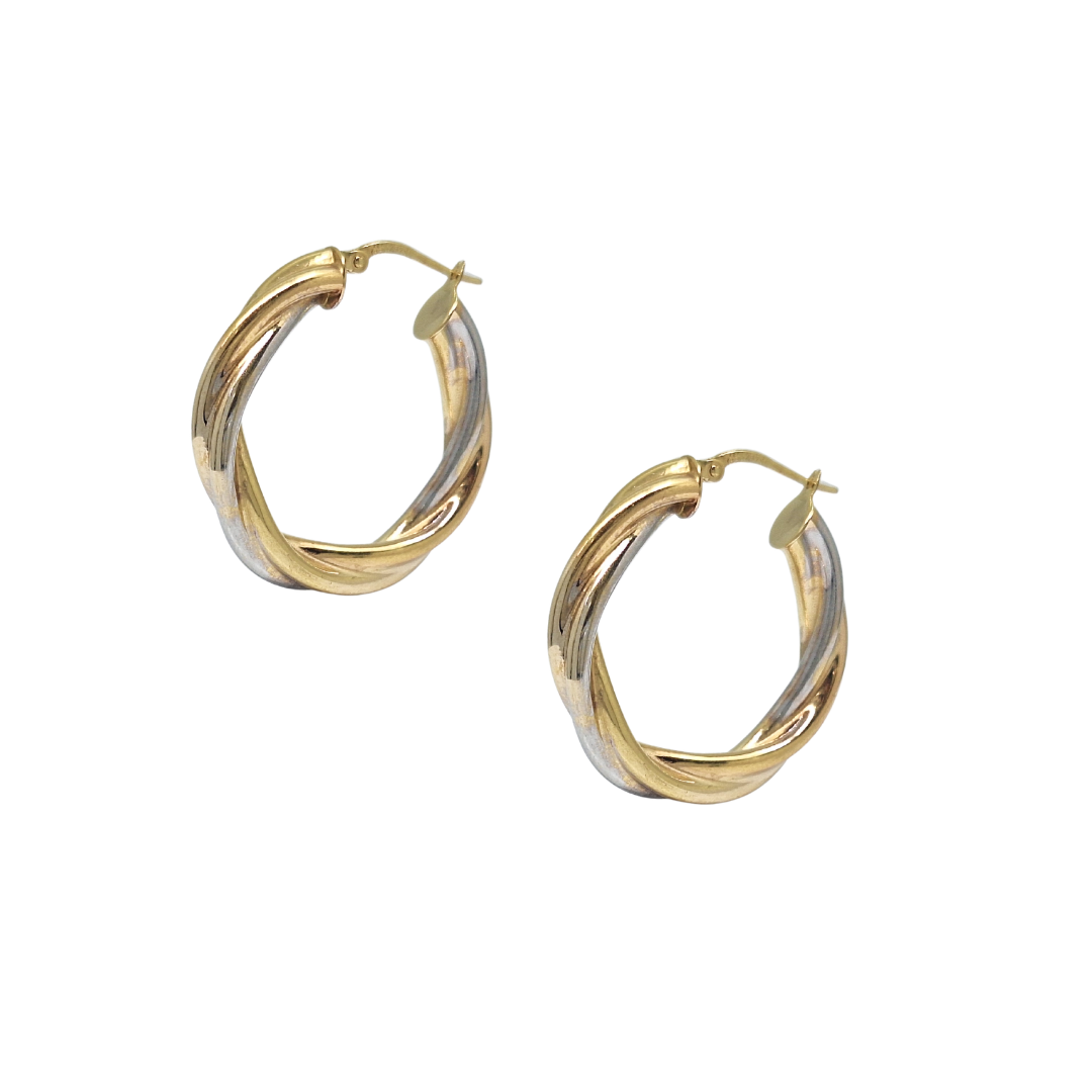 9ct Two Colour Gold Twist Hoops