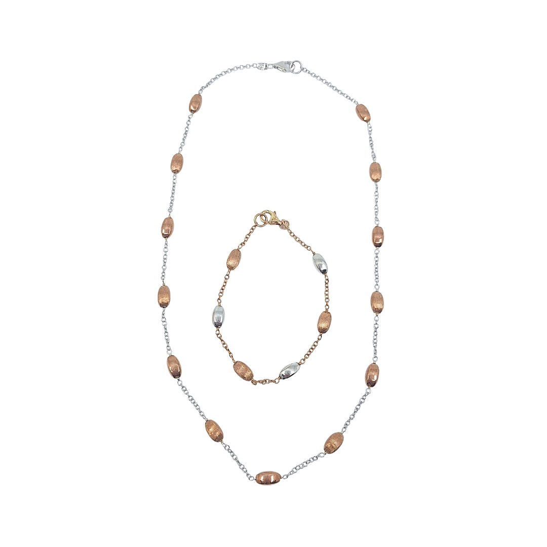 9ct White & Rose Gold Chain & Bracelet Set
