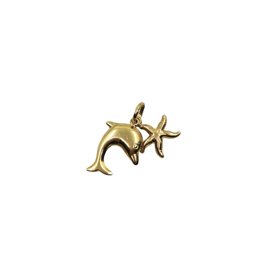 9ct Yellow Gold Hollow Dolphin & Starfish Charm
