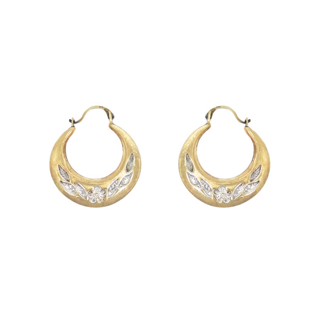 9ct Two Colour Gold Creole Earrings