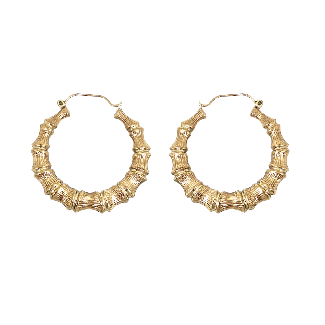 9ct Yellow Gold Bamboo Hoop Earrings