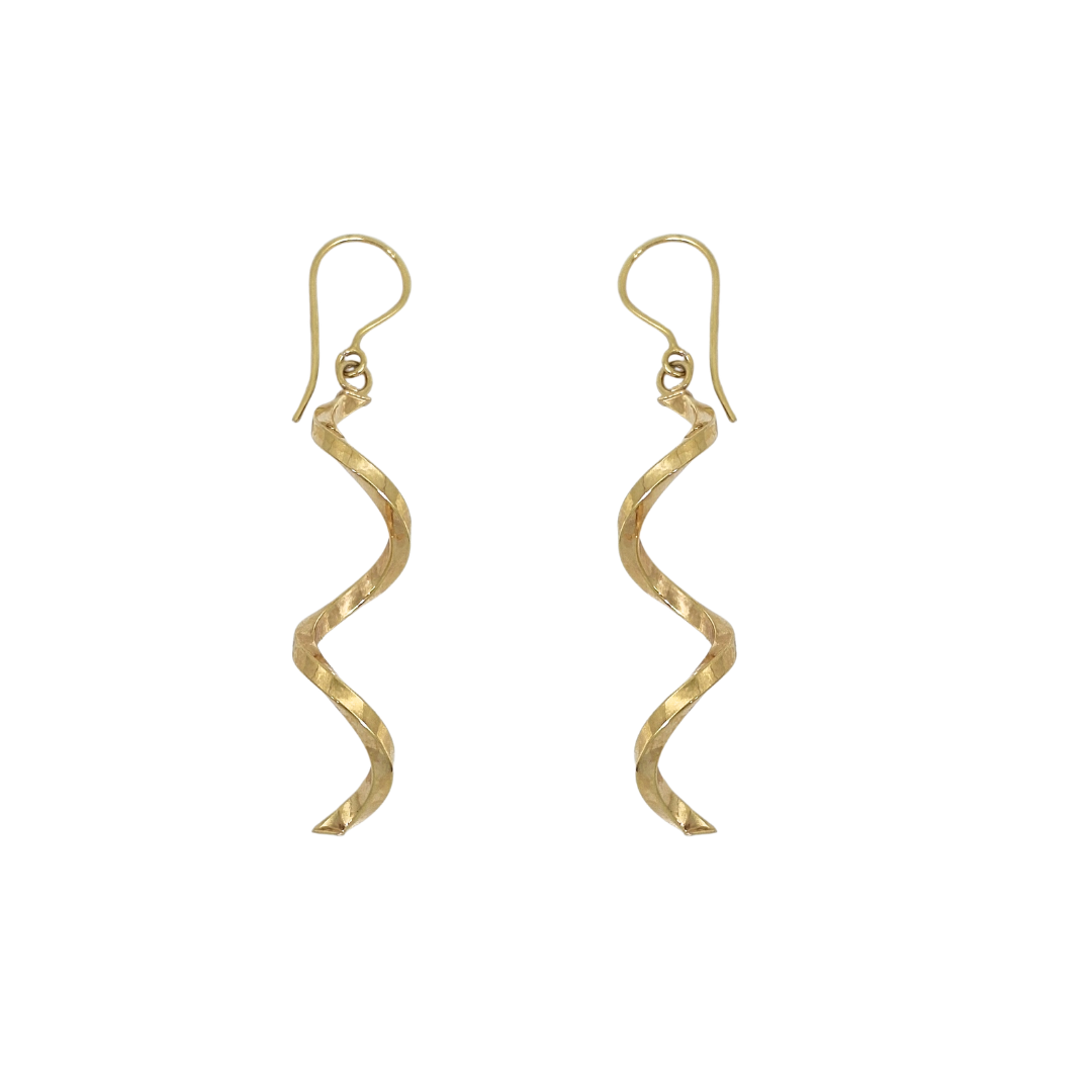 9ct Yellow Gold Wavy Drop Earrings