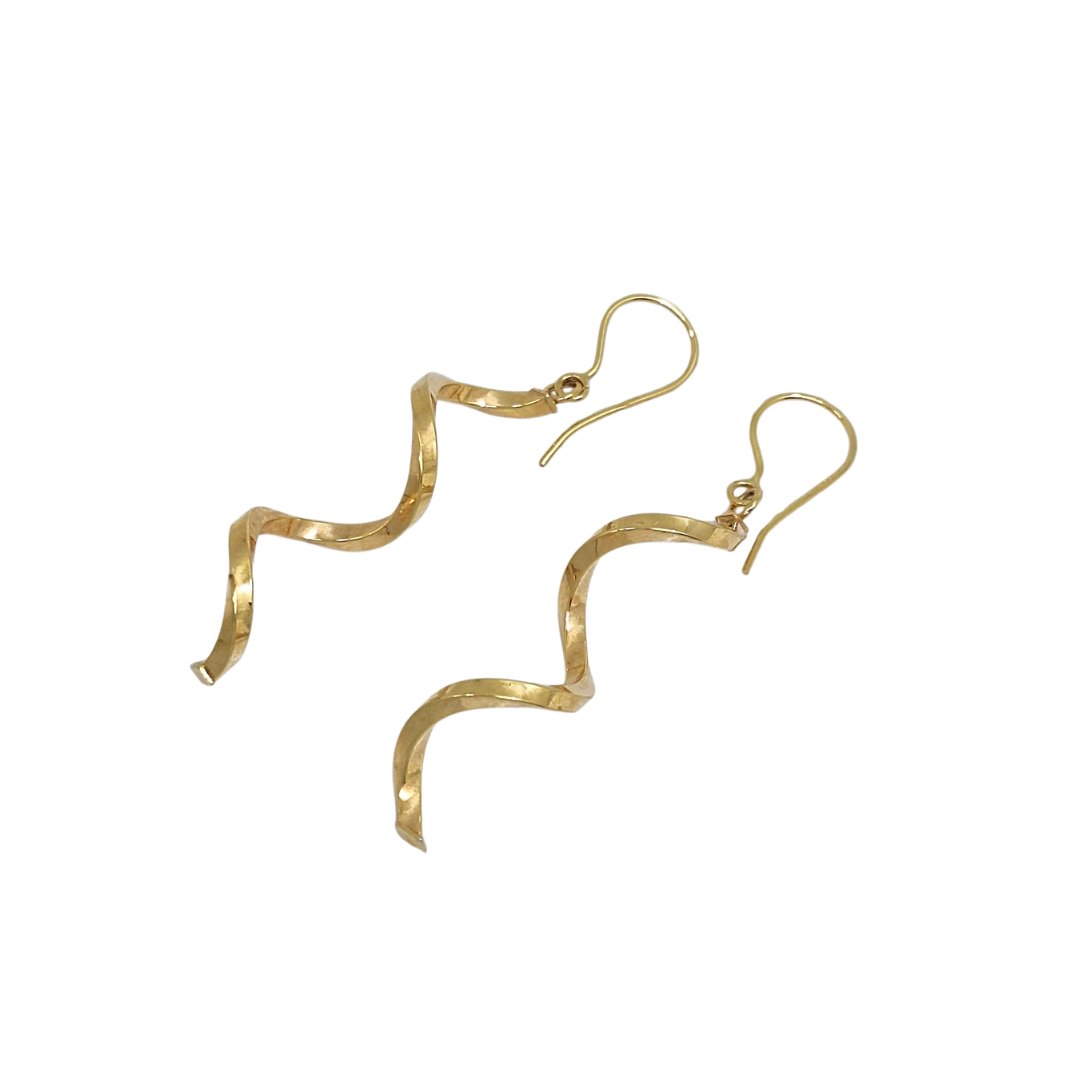 9ct Yellow Gold Wavy Drop Earrings