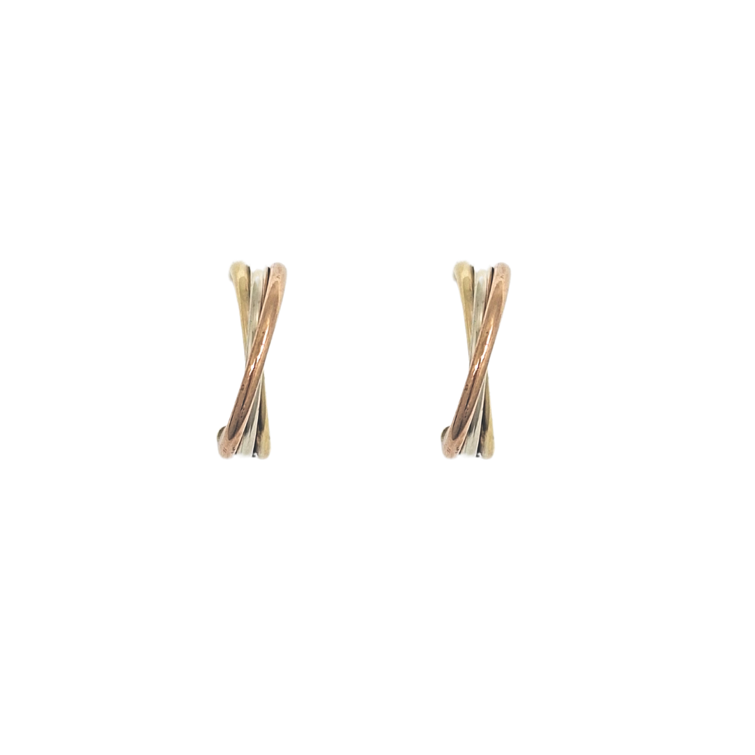 9ct Three Colour Gold Drop Hoops