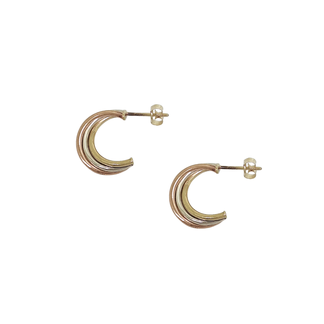 9ct Three Colour Gold Drop Hoops